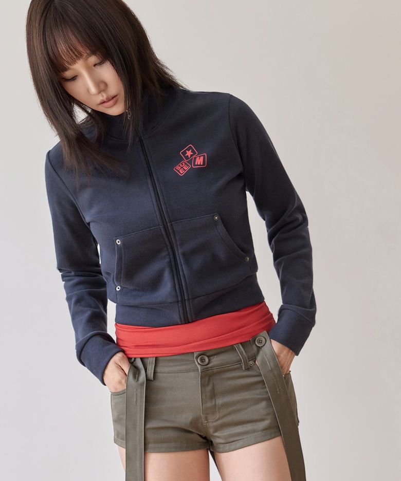 SUEE X MEMI SKULL CROSS SHORT ZIP-UP / NAVY
