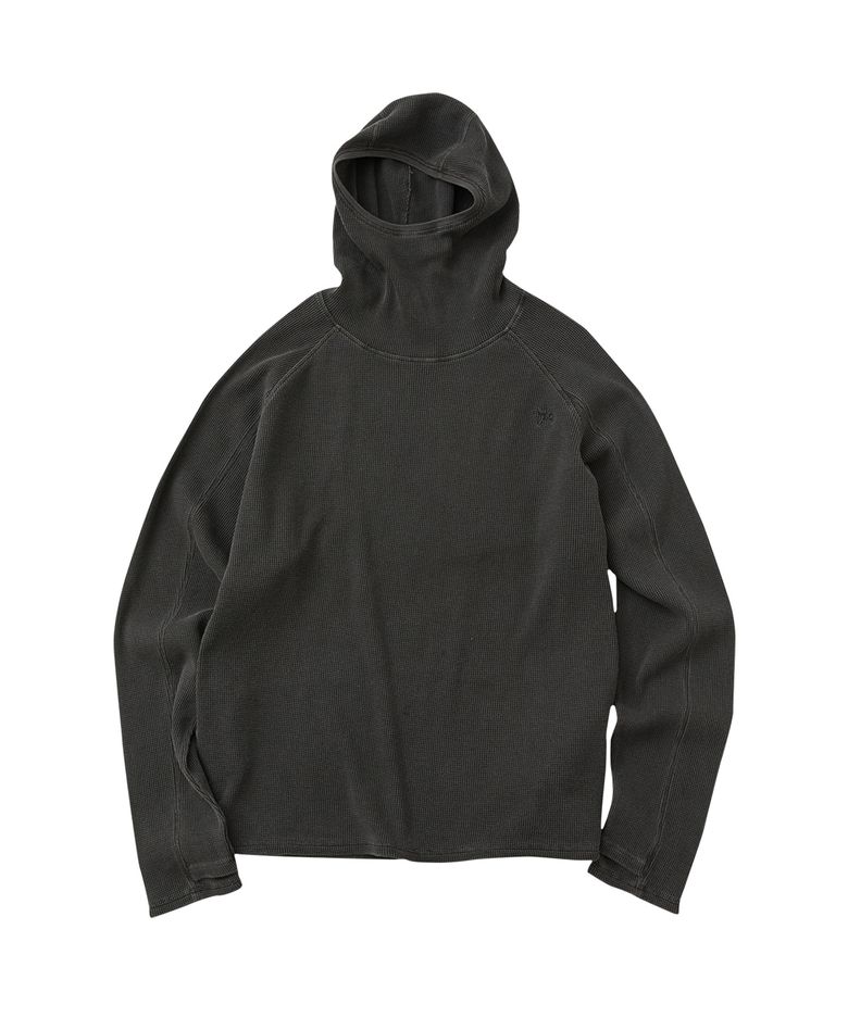 워시드 와플 후디드 롱슬리브_CHARCOAL GREY