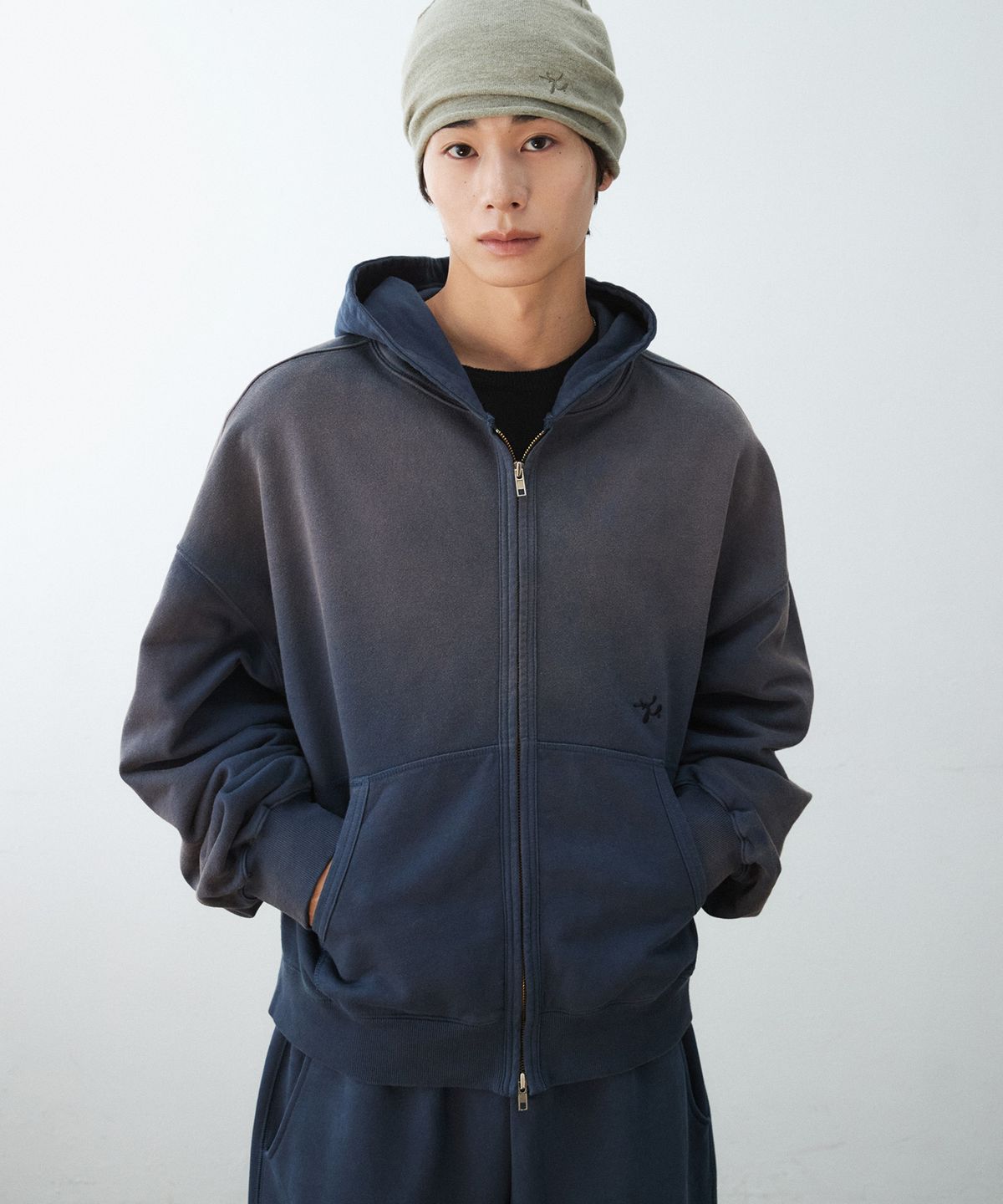 더블유엠씨(WMC) 워시드 후디드 집업_NAVY
