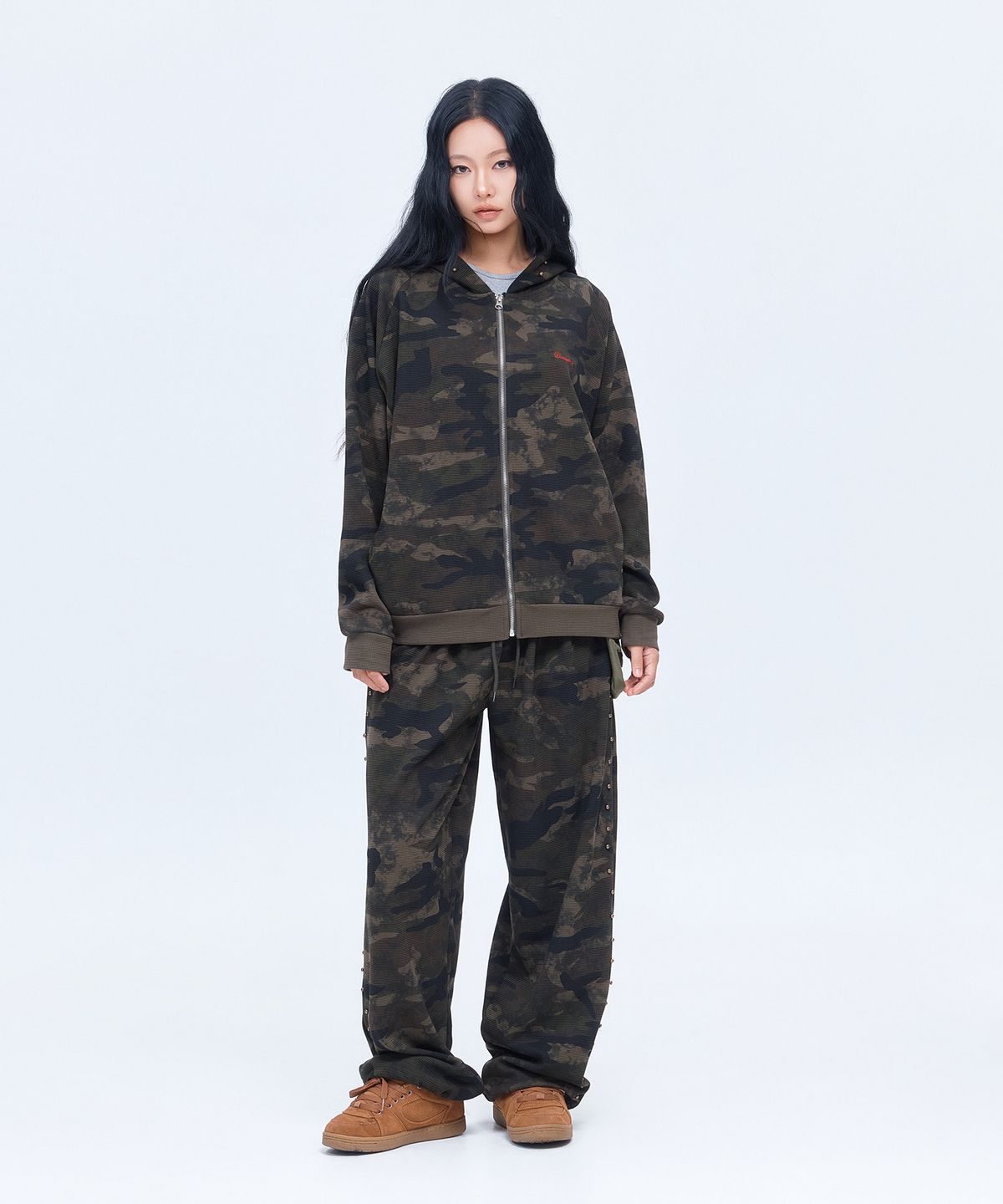 디오스피스(DAUSPICE) (DUC) Waffle Relaxed Zip-up Hoodie & Pants Camo Set-up