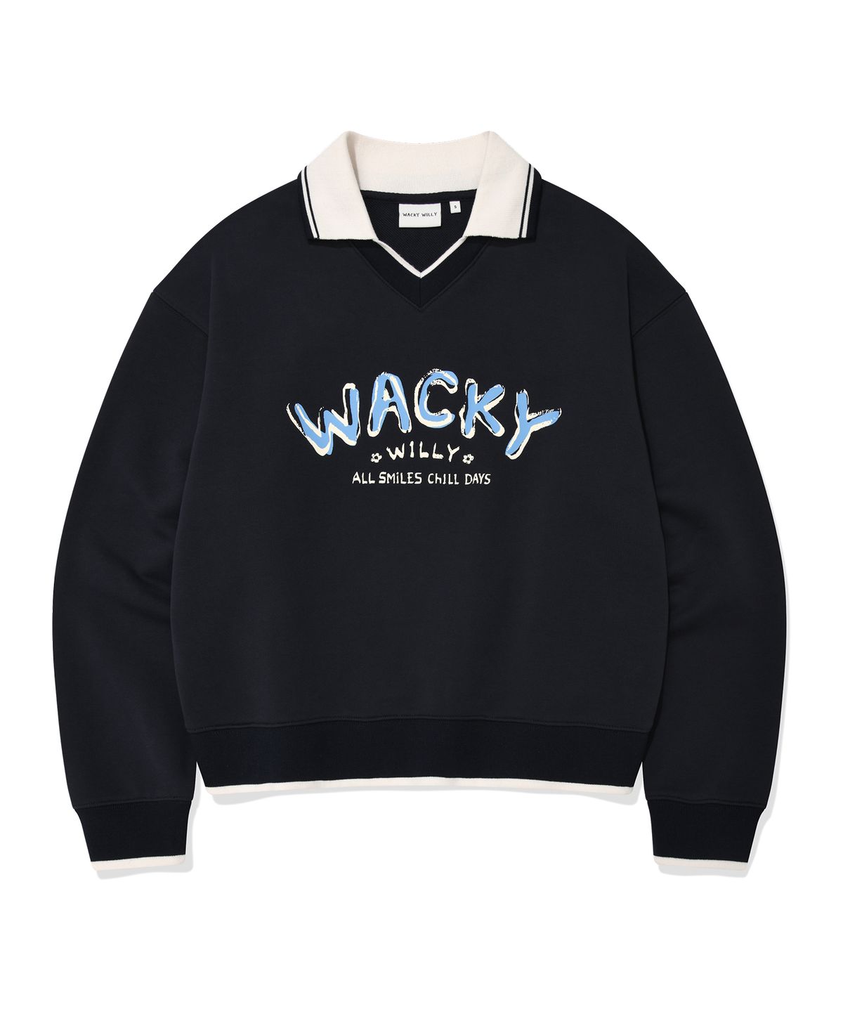 와키윌리(WACKY WILLY) 우먼스 브이넥 카라 맨투맨 네이비