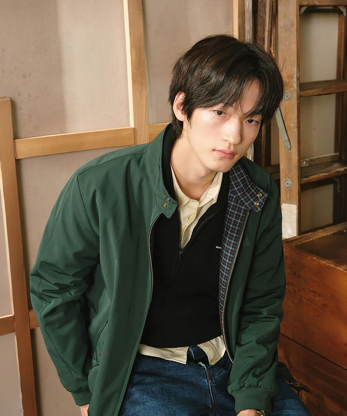 빈폴 멘(BEANPOLE MEN) 리버시블 체크 해링턴 재킷  그린