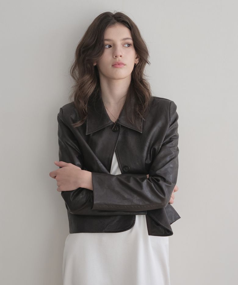 esu crop leather Jacket (brown)