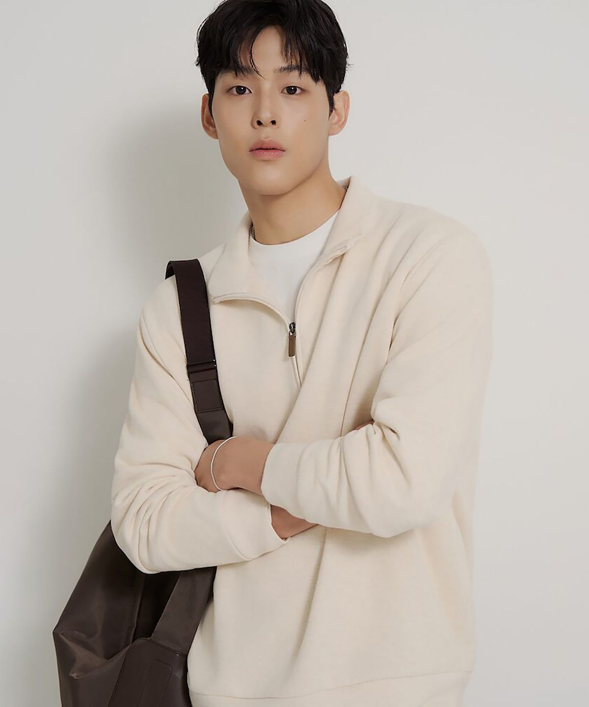 빈폴 멘(BEANPOLE MEN) [Essential] 소프트 더블 저지 쿼터집 티셔츠  아이보리
