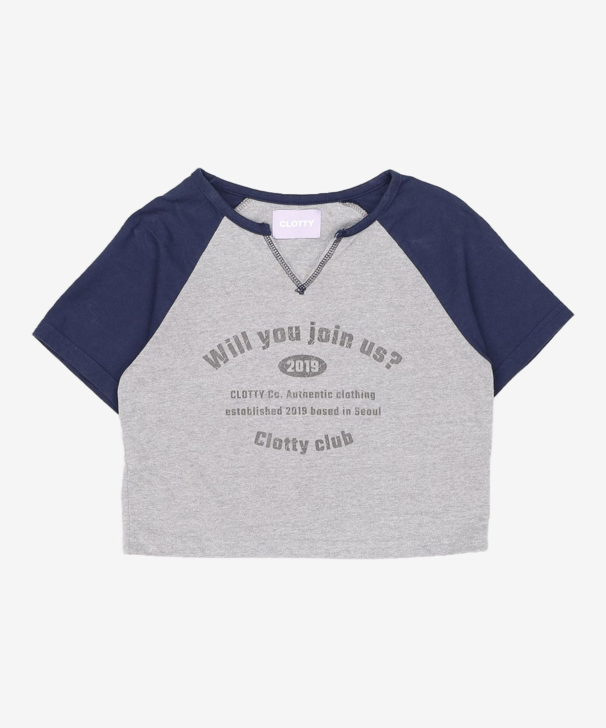 클로티(CLOTTY) V-NECK RAGLAN T-SHIRT NAVY(CY2CMFT509A) FREE