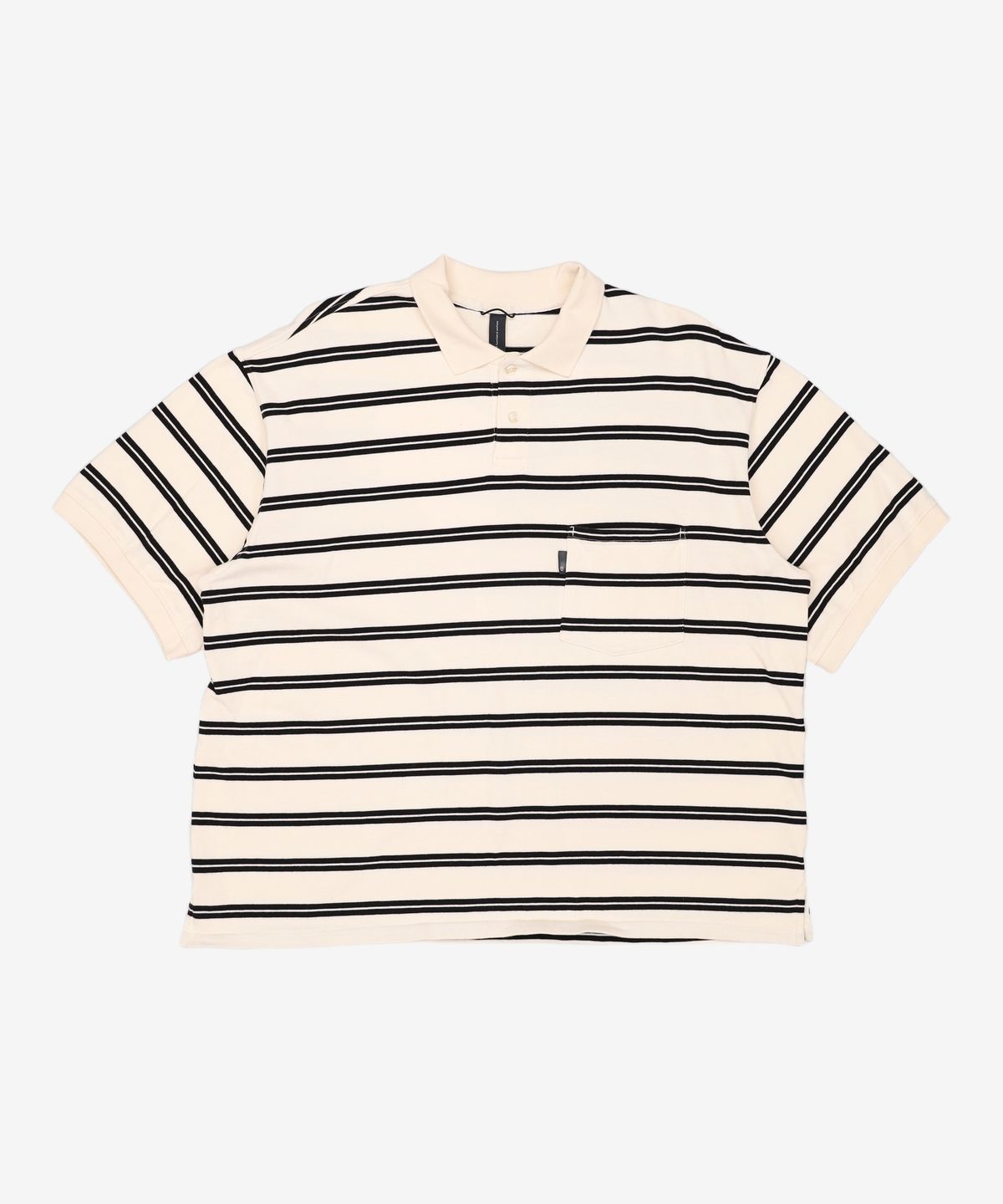 모이프(MOIF) [SS25]WIDE POLO H/S SHIRT / ECRU STRIPE FREE