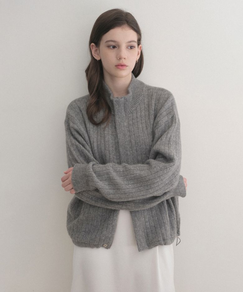 rainy cashmere half neck zip-up (grey)