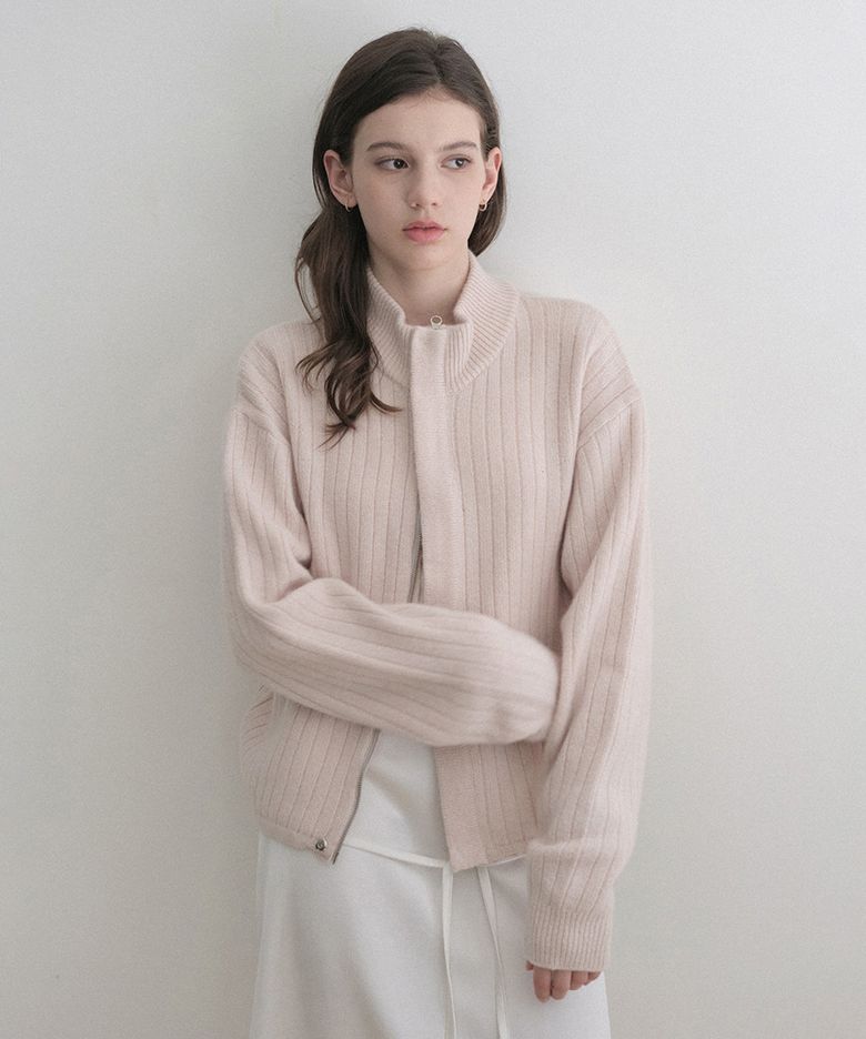 rainy cashmere half neck zip-up (pink)