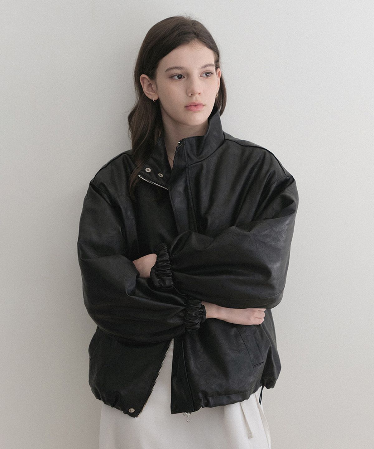 르나브(LENAV) esy half Leather Padding Jacket (black)