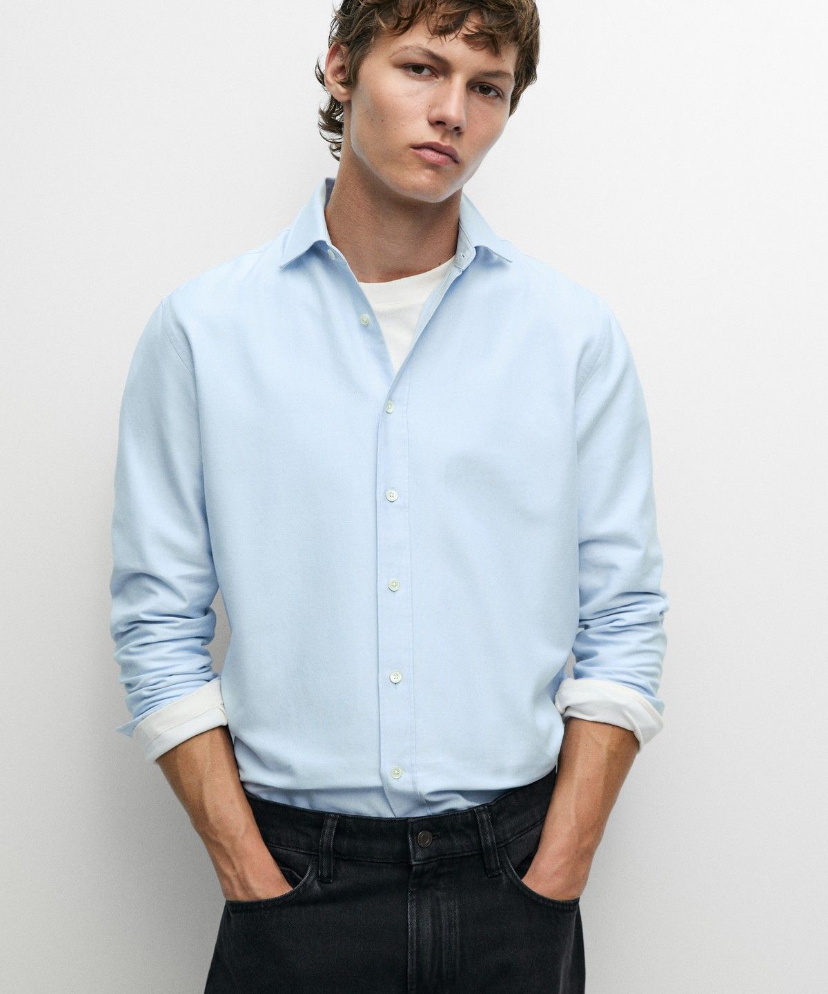 마시모두띠(MASSIMO DUTTI) 100% 코튼 레귤러 핏 옥스퍼드 셔츠