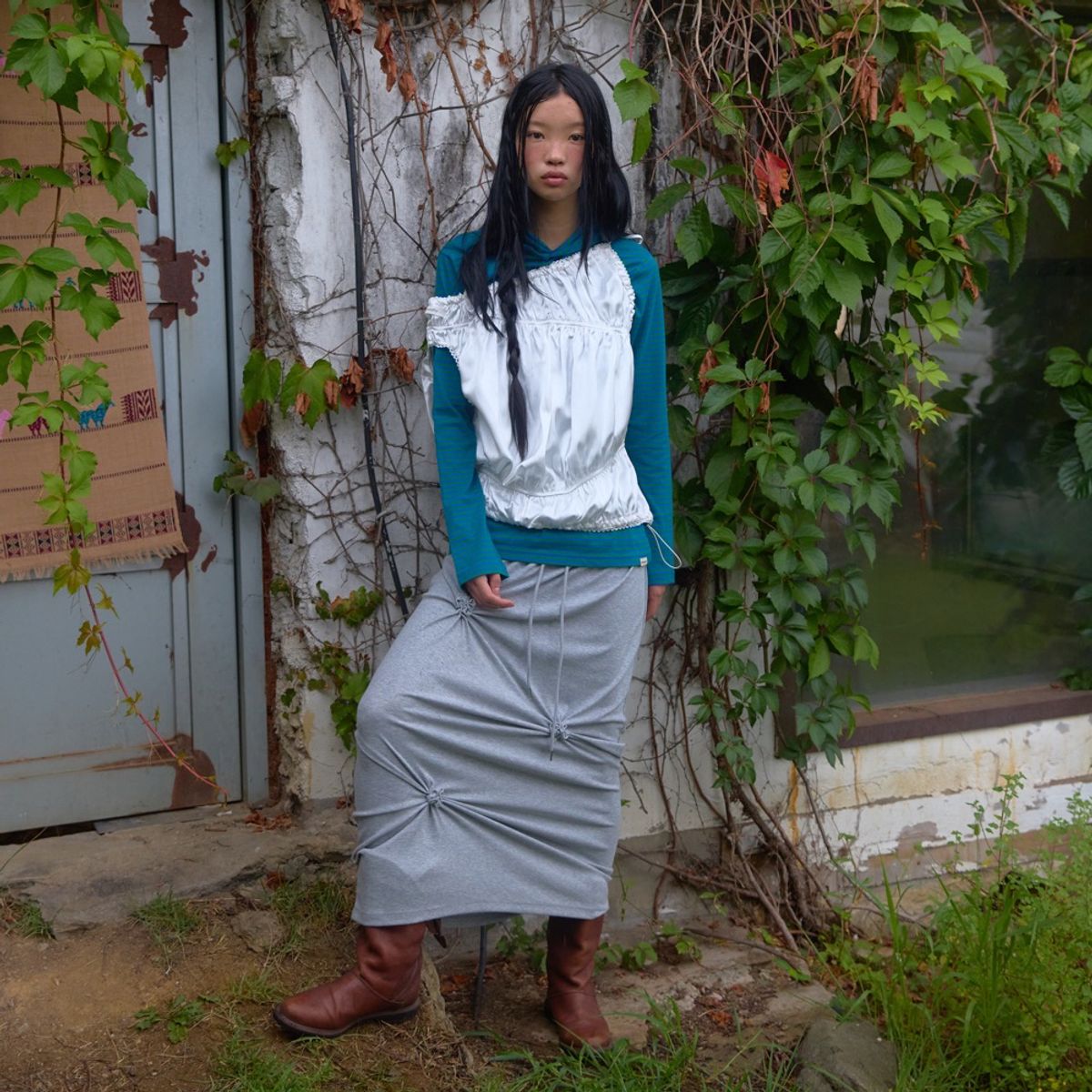 아우어솔티(OURSAALTY) Posy Long Skirt / Melangegray