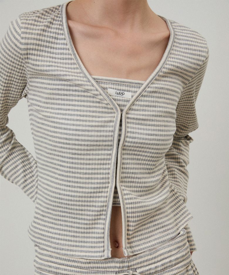 SISTER Ribbed Top and Cardigan Warm Grey