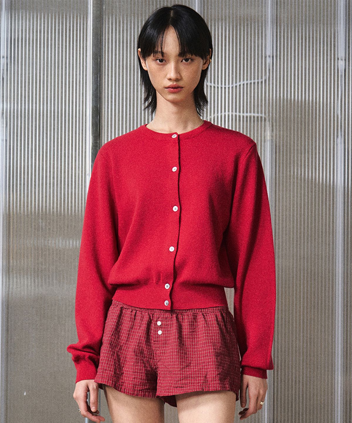 엘무드 우먼(LMOOD WOMEN) ICONIC LD Wool Cotton Round Cardigan Russian Red
