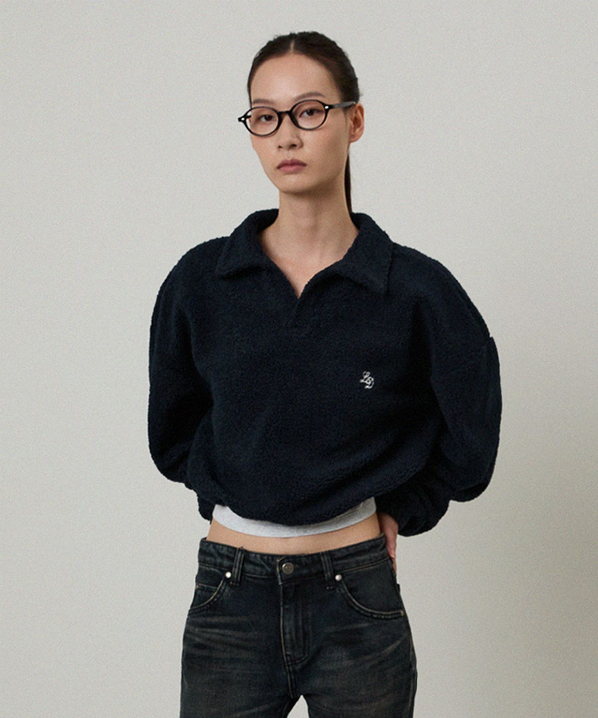 엘무드 우먼(LMOOD WOMEN) BOUCLE Fleece Pique T-shirt Navy