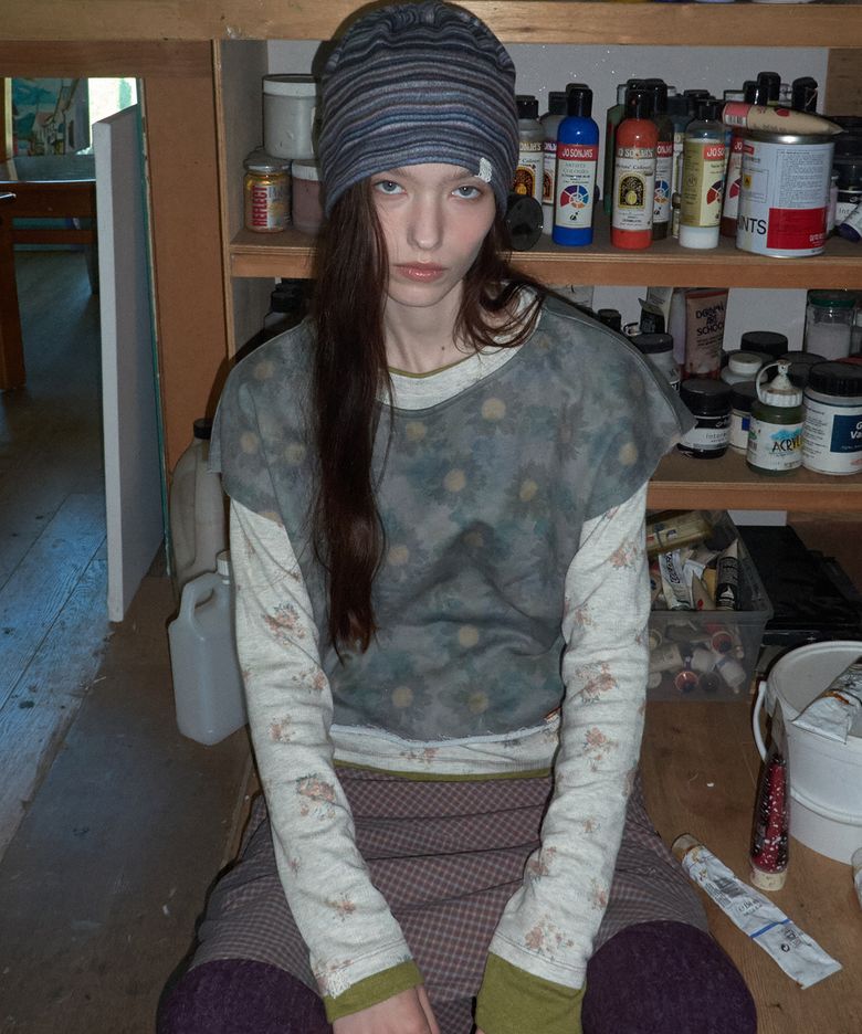 Watercolor floral sweatshirt_Khaki