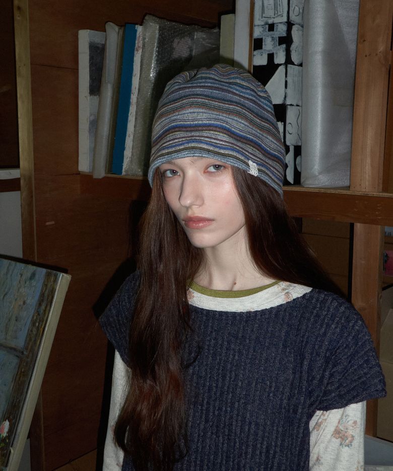 String loose beanie_Green stripe
