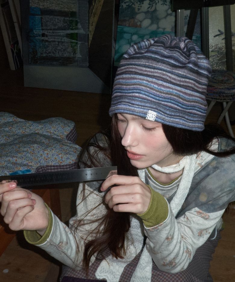 String loose beanie_Black stripe