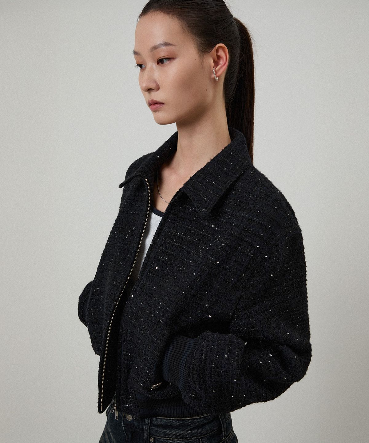 엘무드 우먼(LMOOD WOMEN) BLUE MOON Wool Tweed Jacket Midnight Black