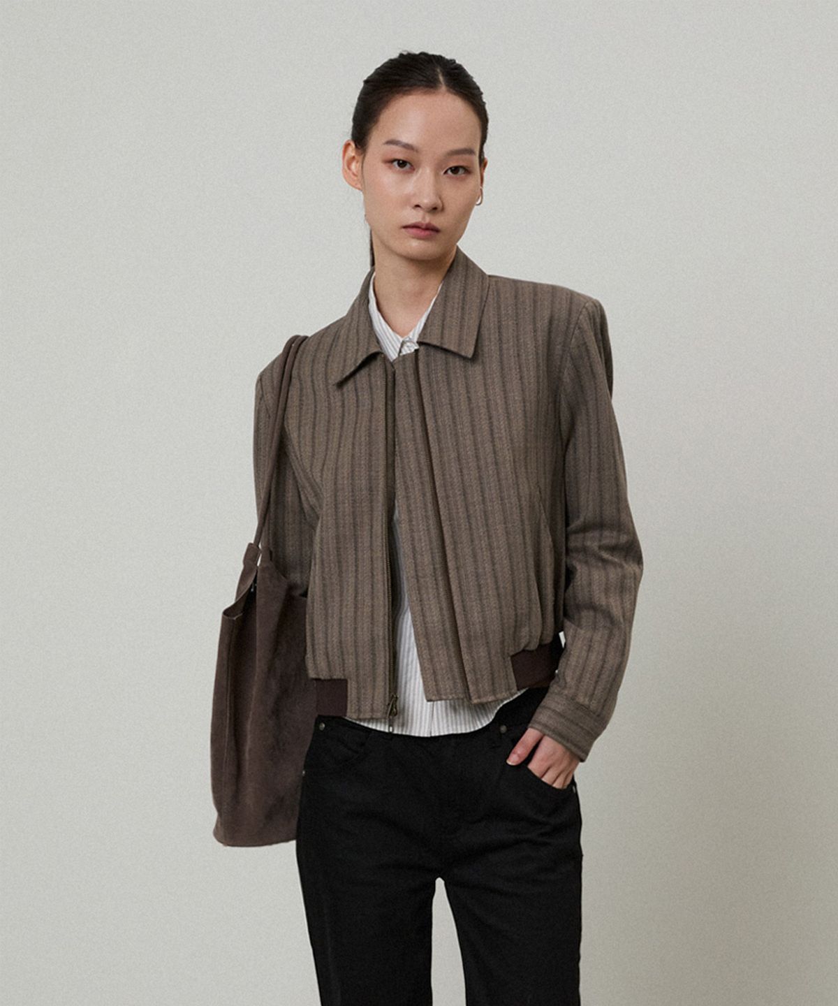 엘무드 우먼(LMOOD WOMEN) BAILEY Tweed Stripe Jacket Brown