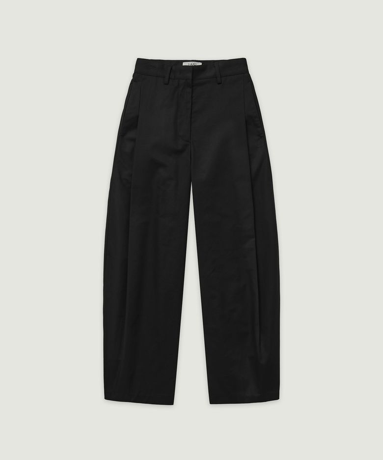 POT Curved Cotton Wide Pants Black