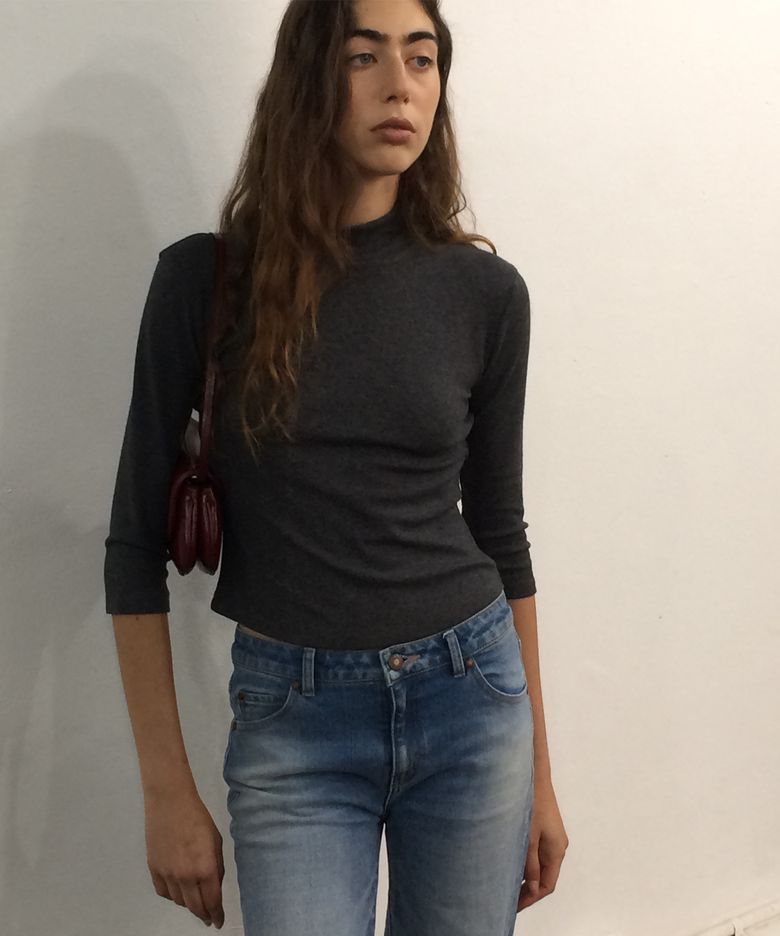 CAROLYN Mock Neck 3/4 T-Shirt Charcoal