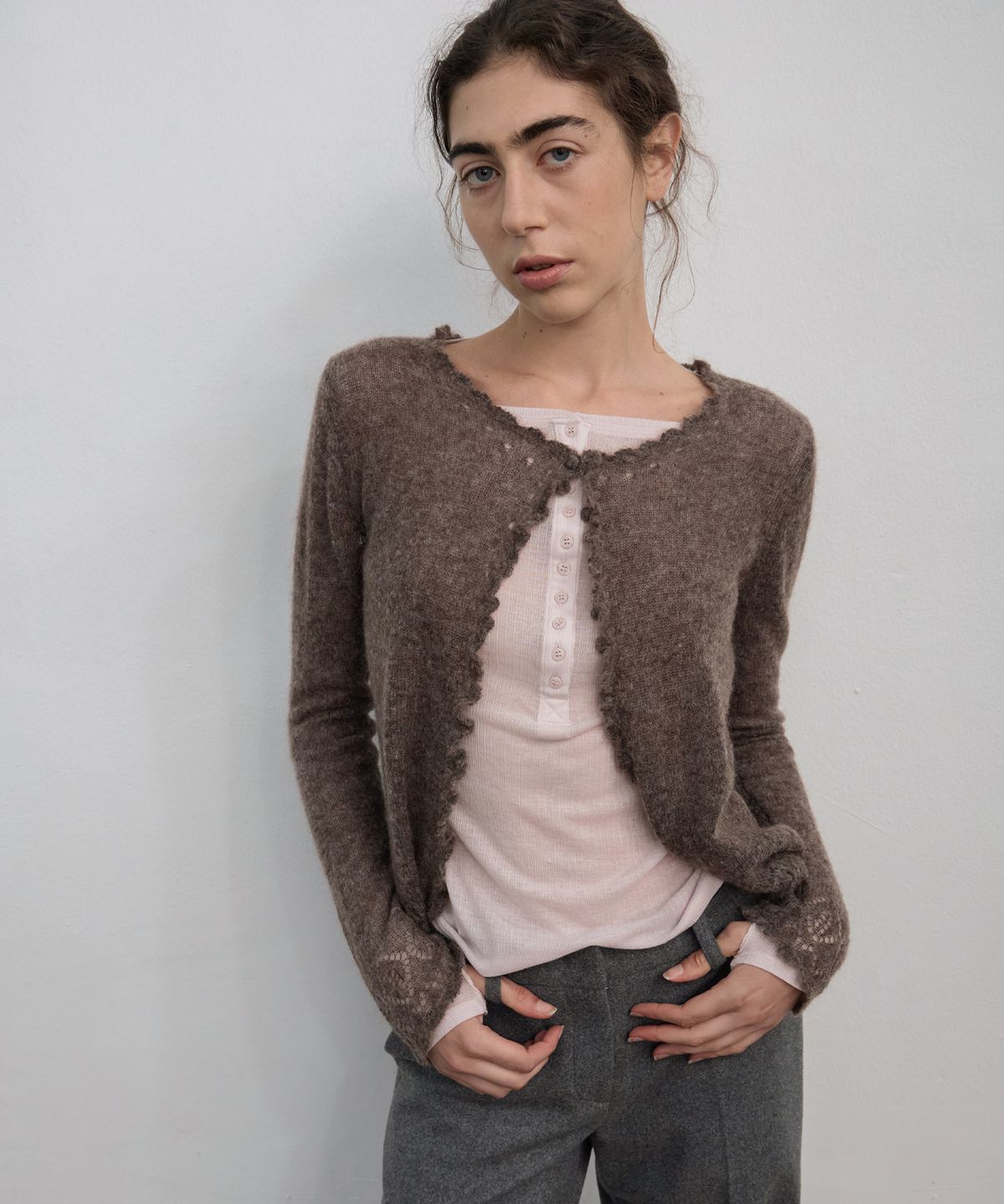 엘무드 우먼(LMOOD WOMEN) SERENE Wool Mohair Cardigan Cocoa