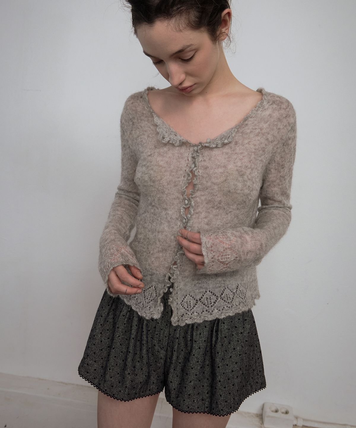 엘무드 우먼(LMOOD WOMEN) SERENE Wool Mohair Cardigan Heather Grey
