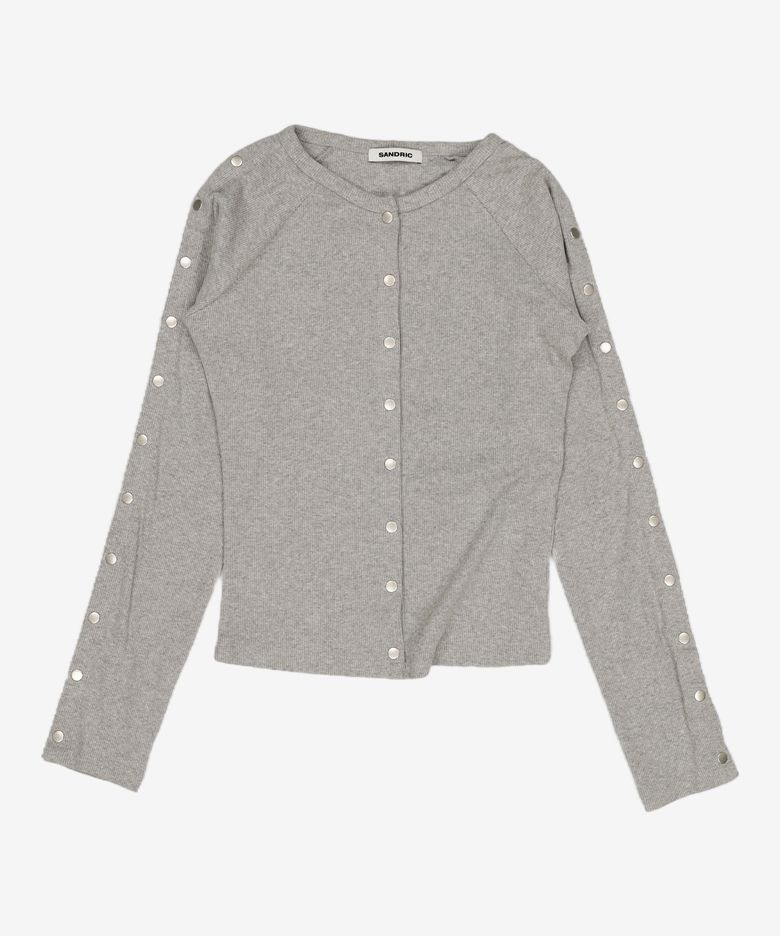Snap Ribbed Cardigan_Melange Grey ONE