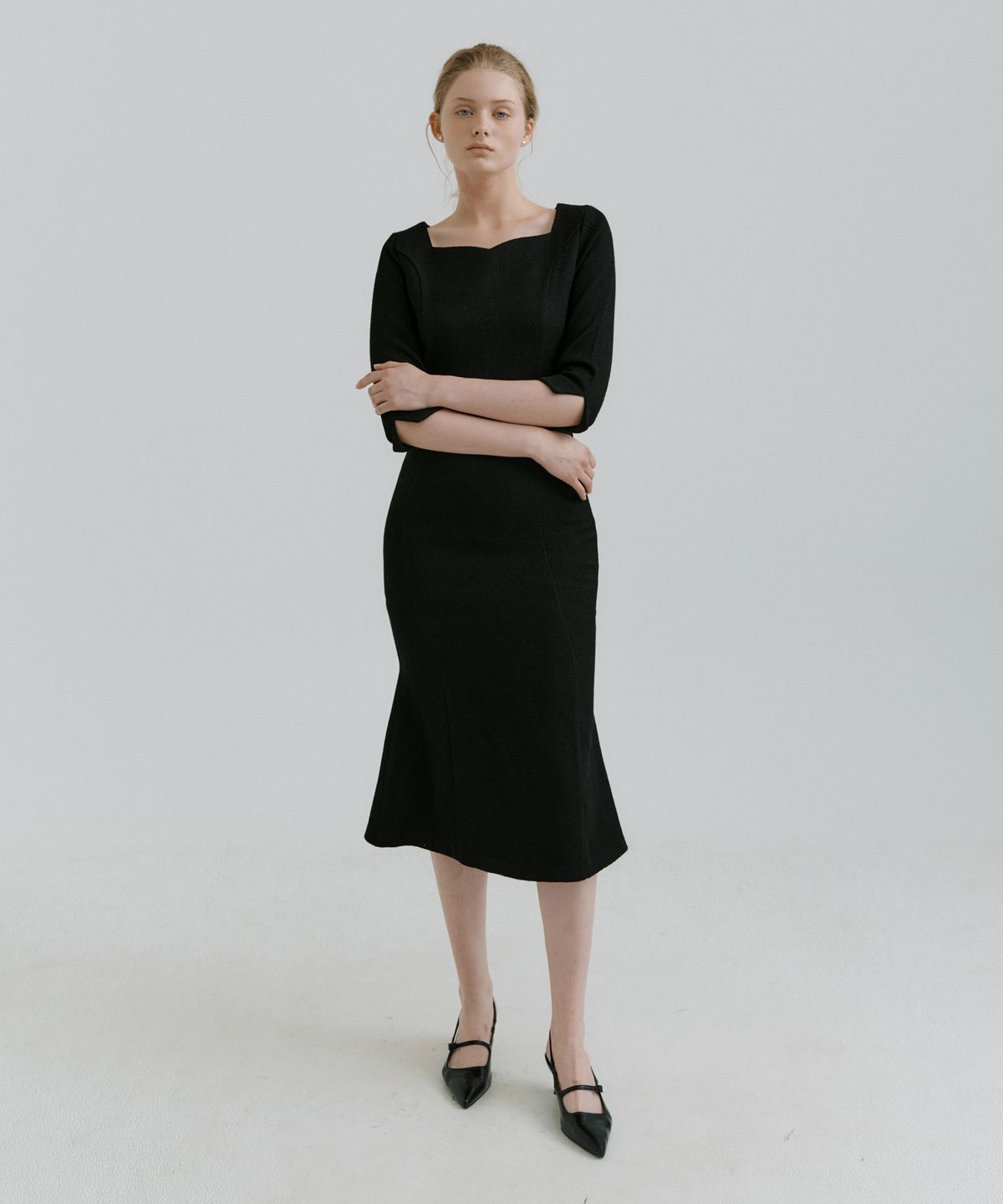 리올그(REORG) PAP TULIP NECK MERMAID TWEED OPS BLACK