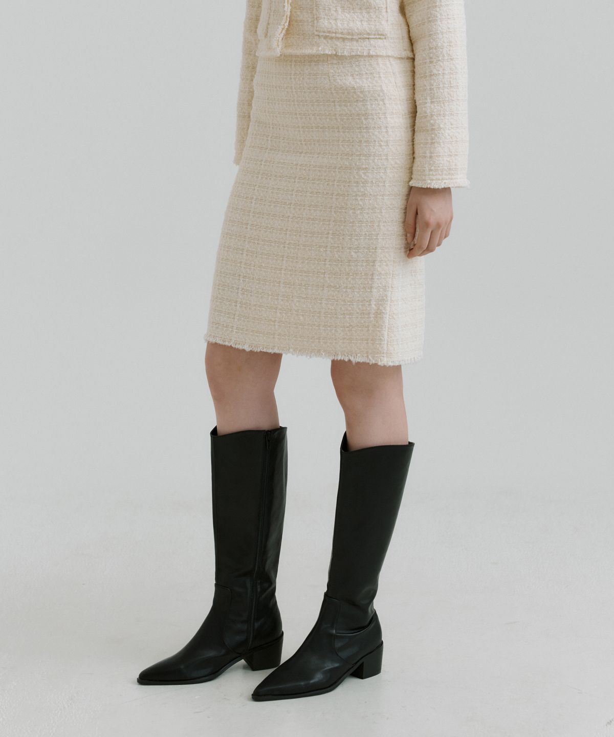 리올그(REORG) PAP TWEED MIDI SKIRT CREAM