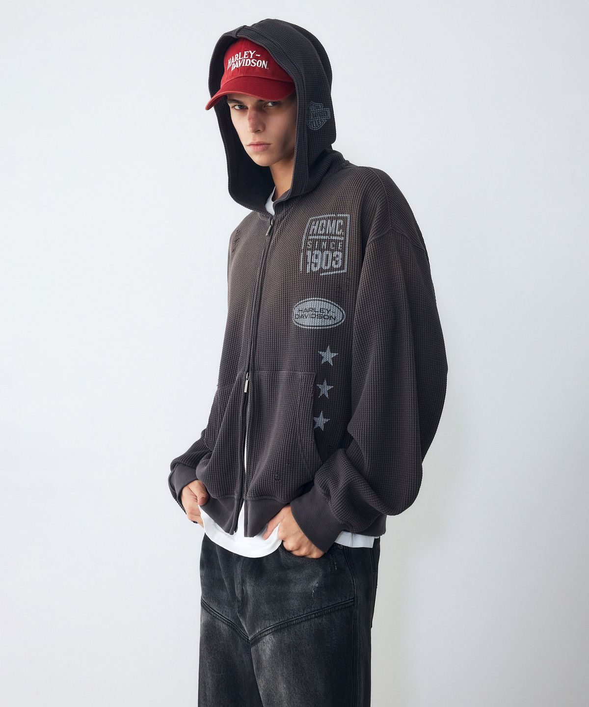 할리데이비슨 컬렉션스®(HARLEY-DAVIDSON COLLECTIONS®) 와플 스프레이 후드 집업 다크 그레이 HH16309006