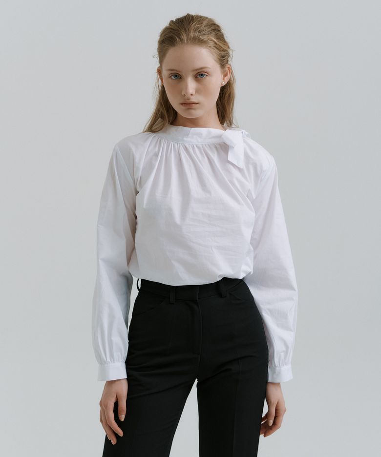 PAP SHIRRING SCARF BLOUSE WHITE