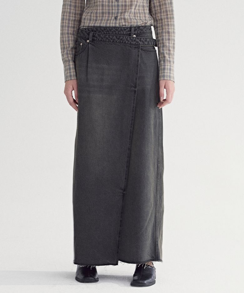 DENIM WRAP MAXI SKIRT [DARK GREEN]
