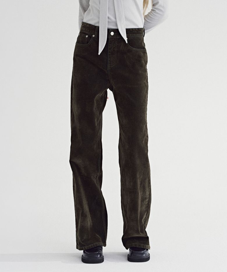 VELVET WIDE LEG PANTS [BROWN]