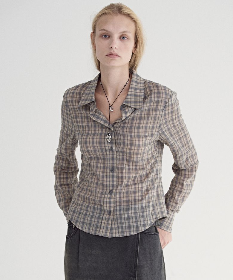 SLIM FIT CHECK SHIRT [LIGHT KHAKI]