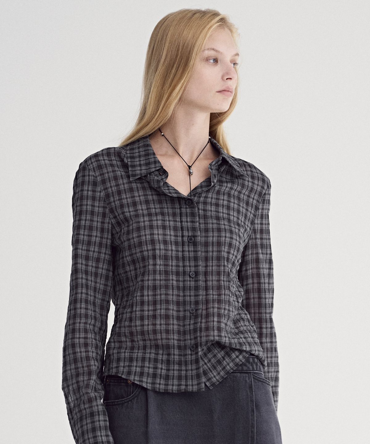 솔티페블(SALTY PEBBLE) SLIM FIT CHECK SHIRT [DARK GREEN]