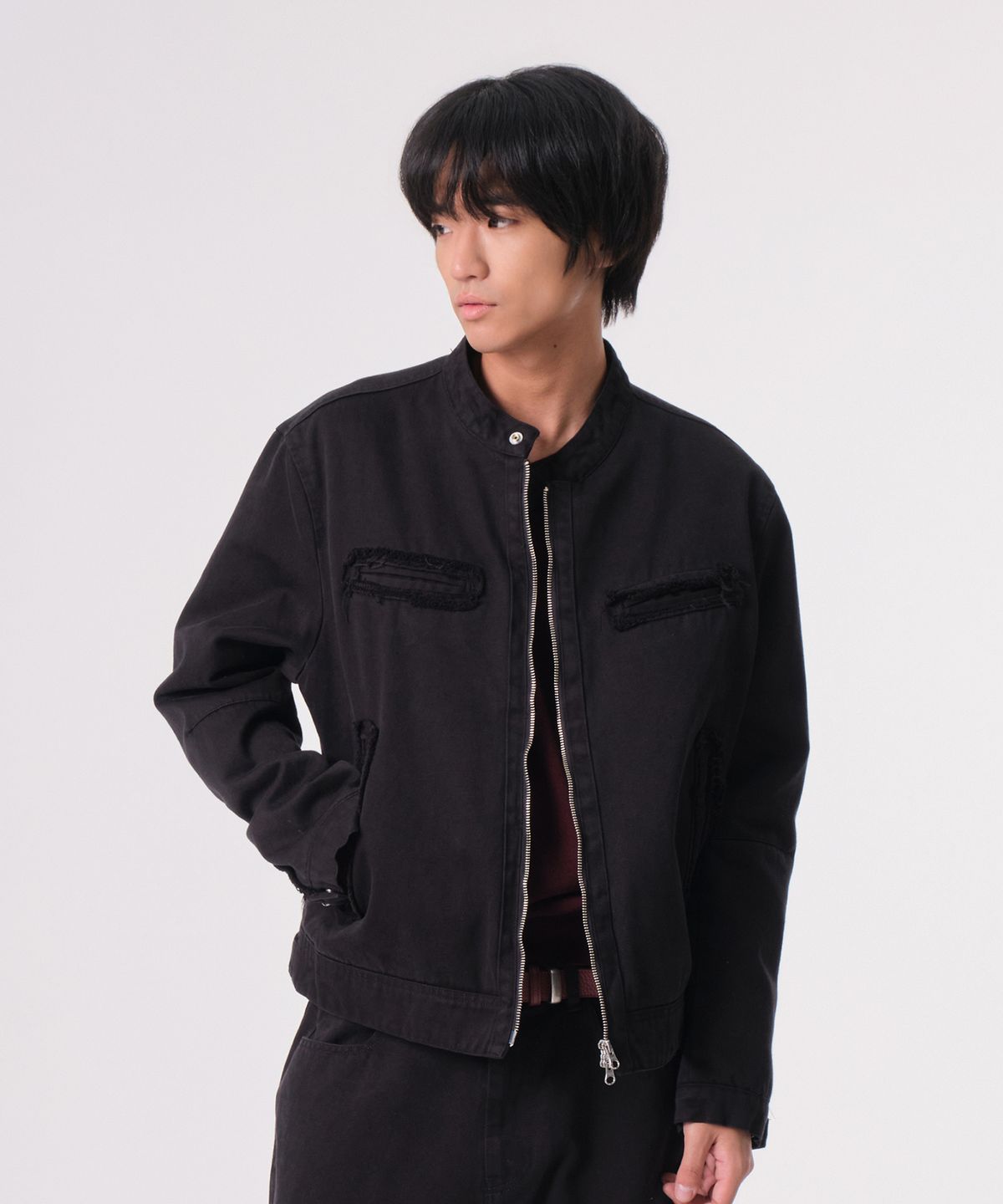 다이브인(DIVEIN) LOOSED DESTROYED COTTON JACKET (BLACK)