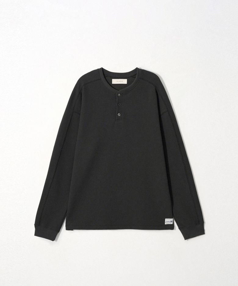 Henley Waffle LS T-shirt_Charcoal