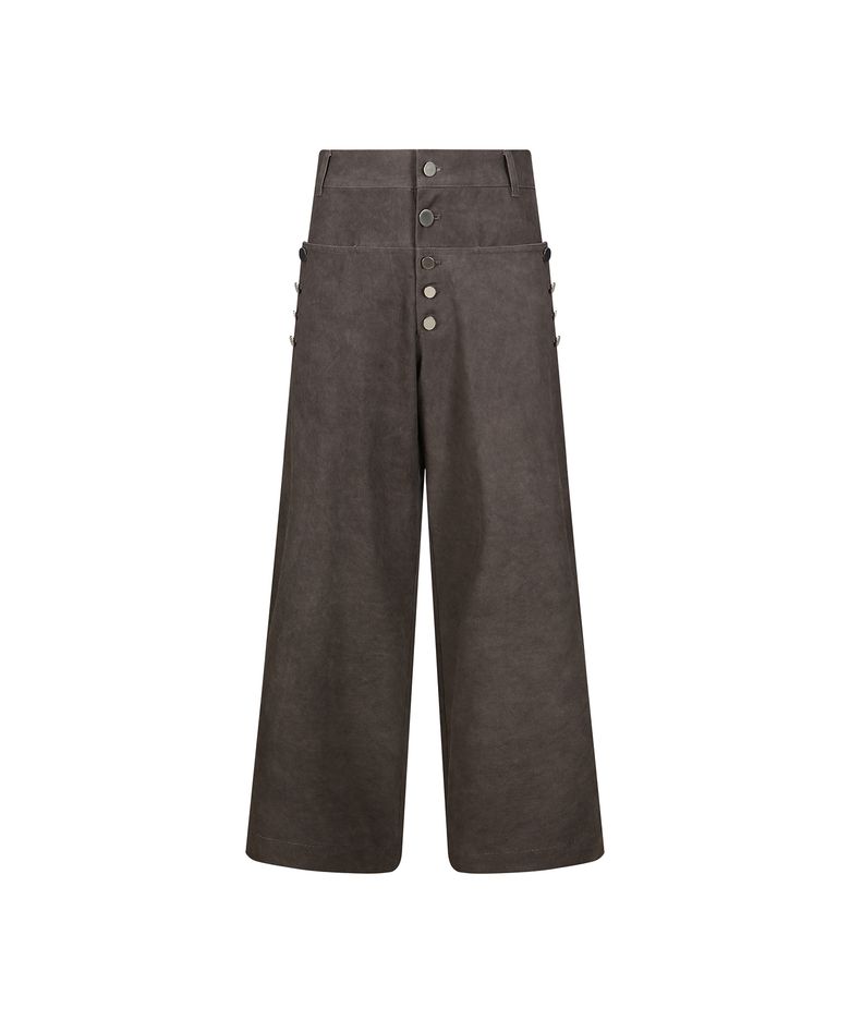 Divided Washed Cotton Multi Button Straight Pants