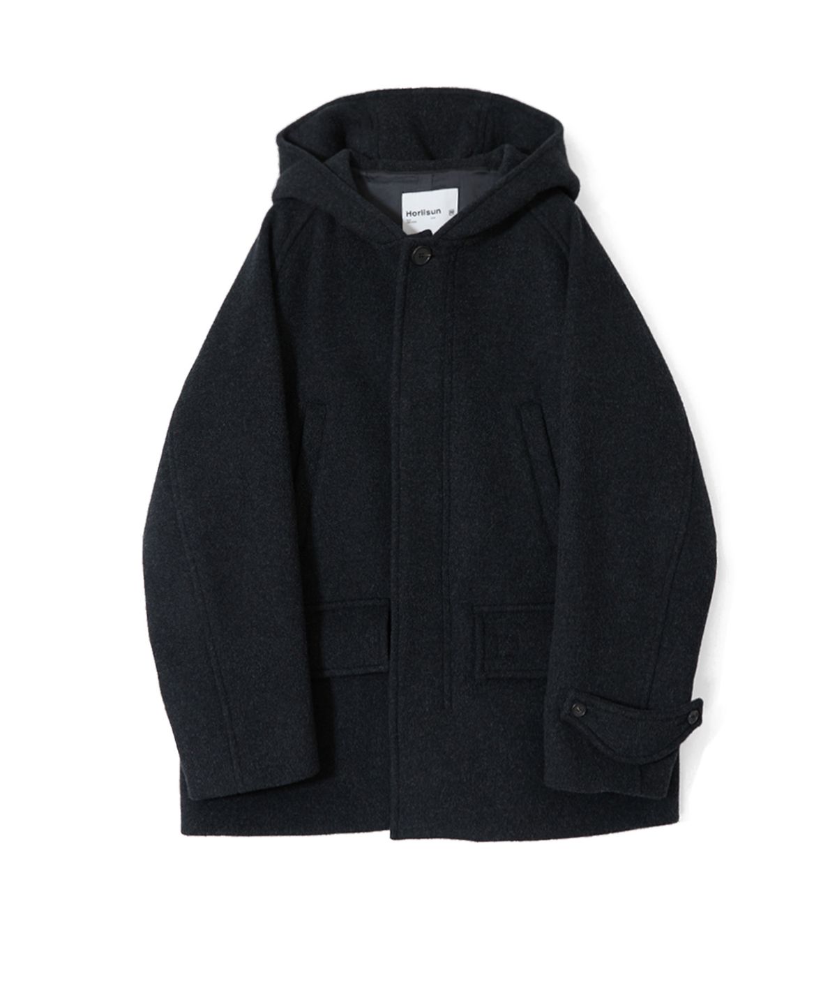 홀리선(HORLISUN) Longgrove Wool Hood Half Coat Melange Black