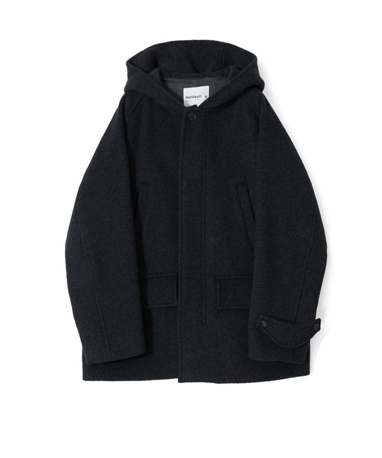 Longgrove Wool Hood Half Coat Melange Black