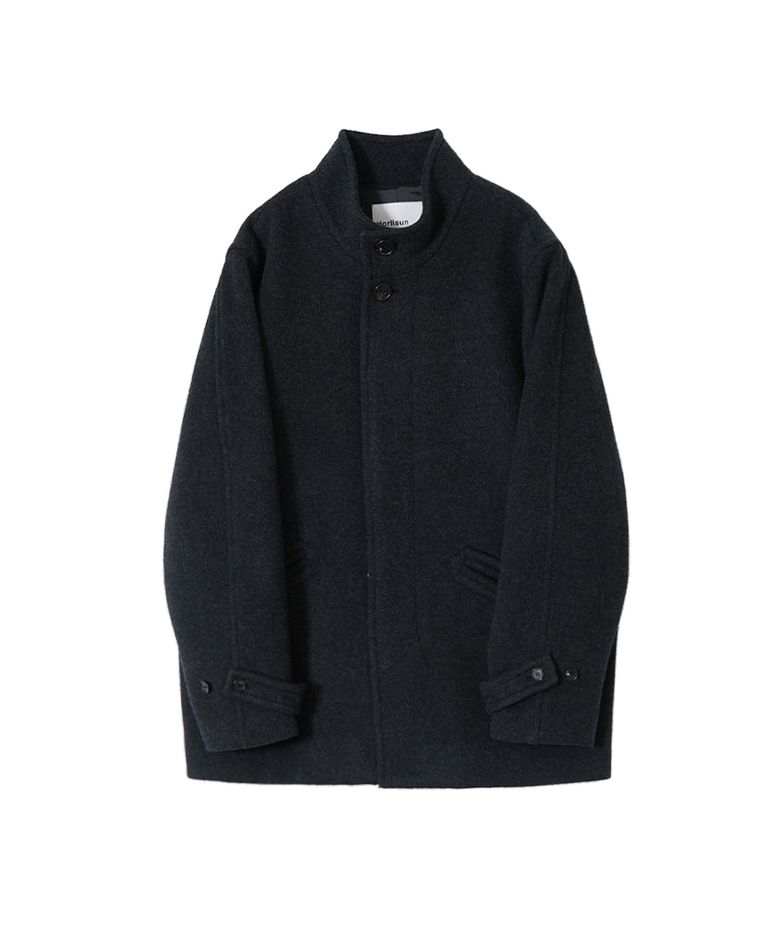 Baron Wool Half Coat Melange Black