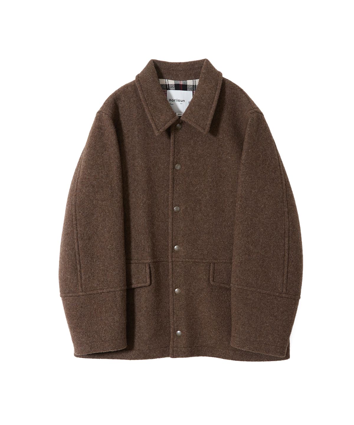 홀리선(HORLISUN) Idaho Snap Button Wool Half Coat Melange Brown