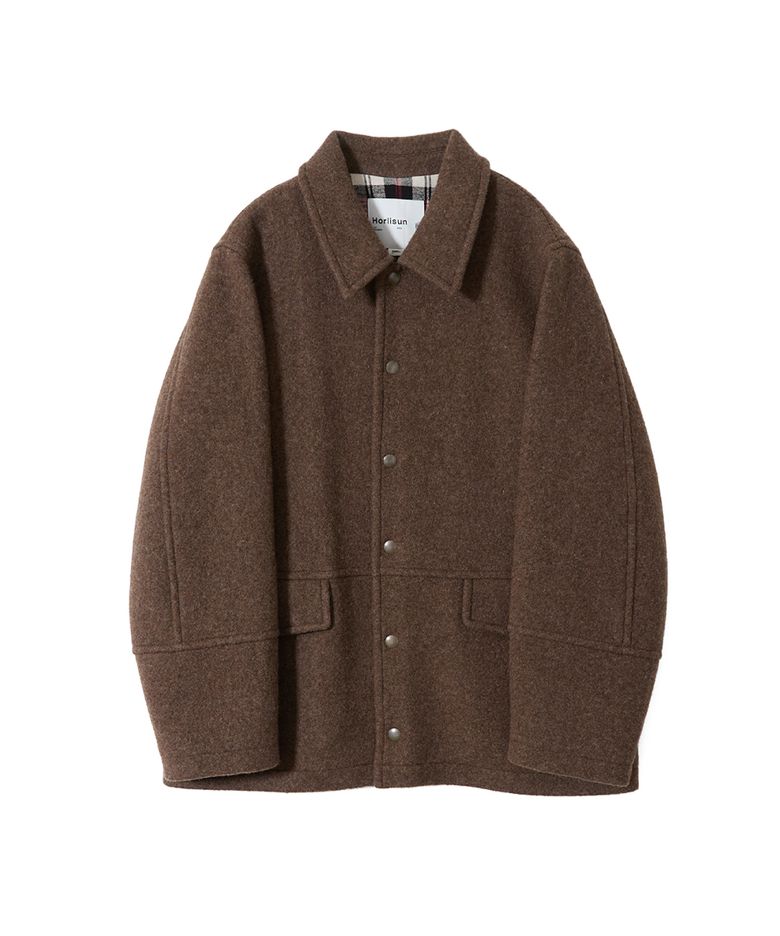 Idaho Snap Button Wool Half Coat Melange Brown
