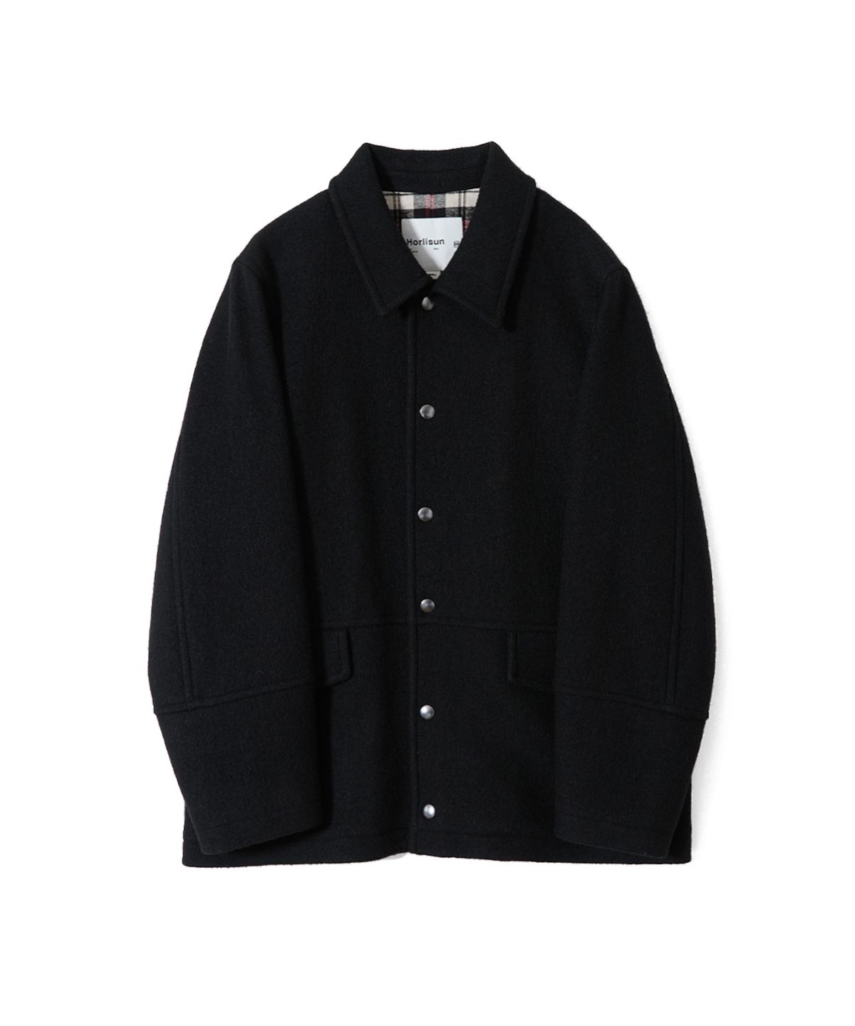 홀리선(HORLISUN) Idaho Snap Button Wool Half Coat Black