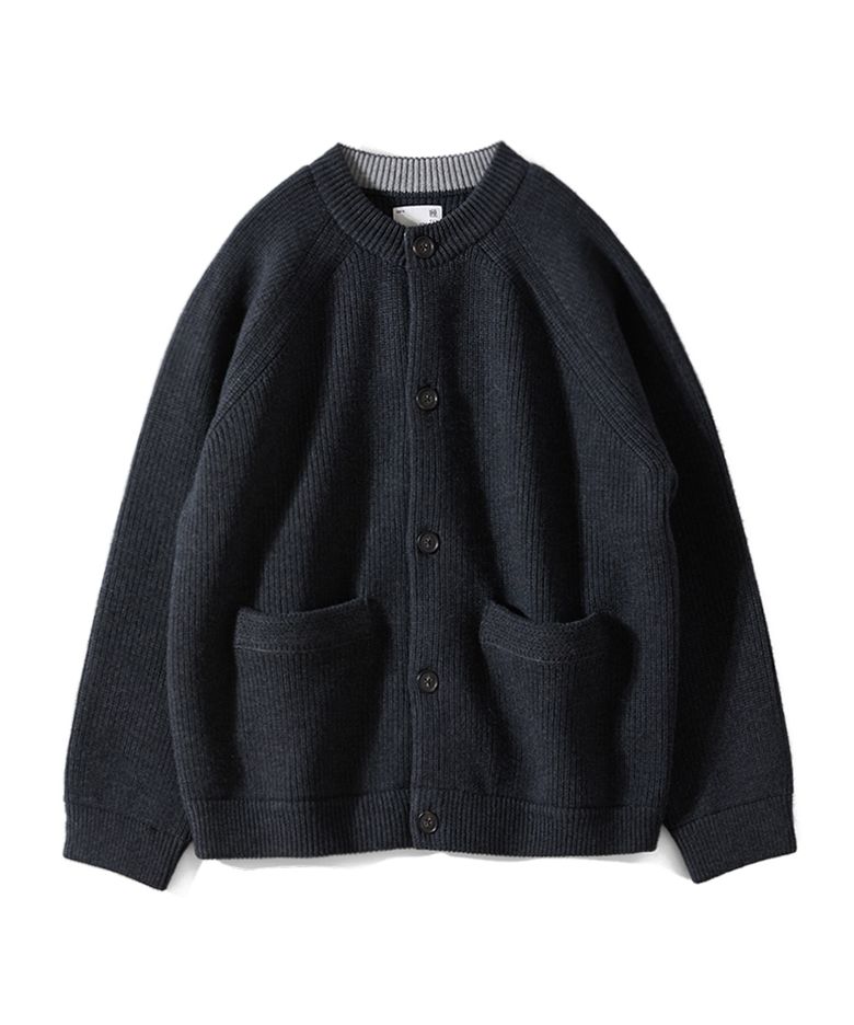 Annette Wool Heavy Rib Knit Cardigan Melange Charcoal