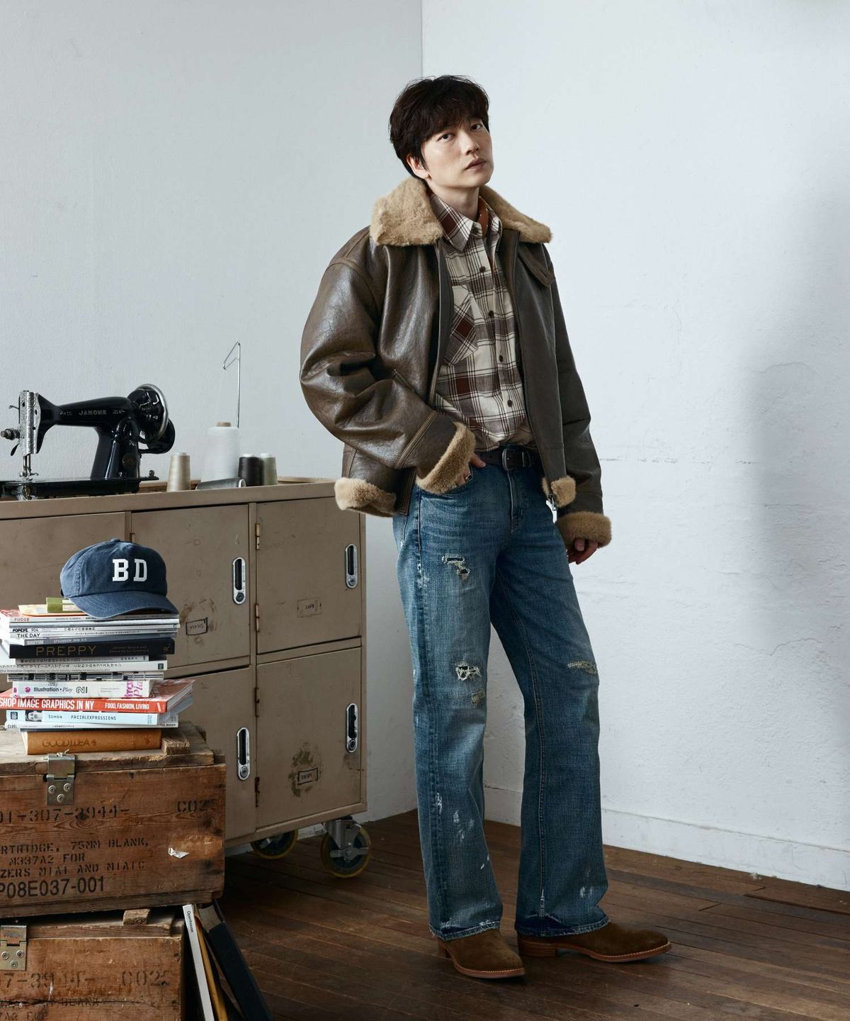 버커루(BUCKAROO) [이동휘 콜라보] 공용 페이크레더 빈티지 하이넥 무스탕