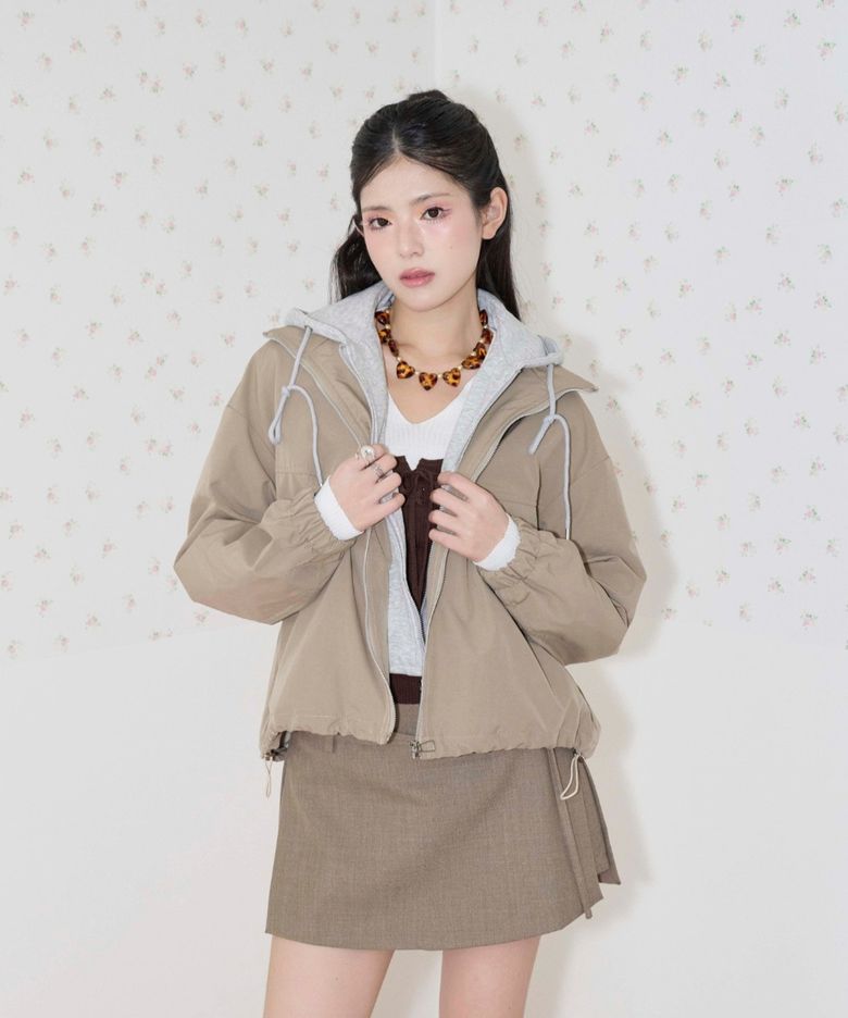 후드 배색 집업 점퍼 (BEIGE)