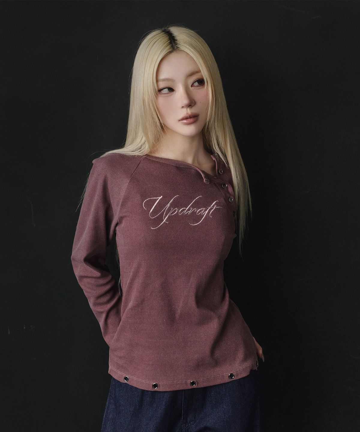 업드래프트(UPDRAFT) Pigment button henley long-sleeve [Vintage burgundy]