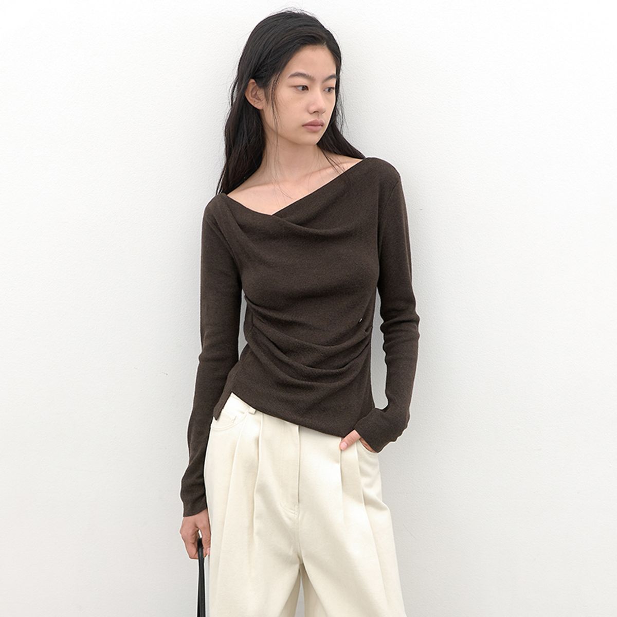아틀리에 나인(ATELIER NAIN) [09-22 라이트베이지, 멜란지브라운 예약배송] (T-7309)TUCK DETAIL DRAPE KNIT